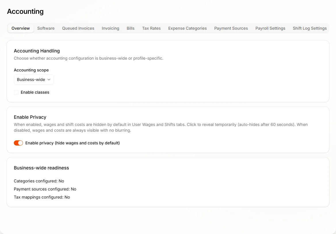 Accounting page overview tab