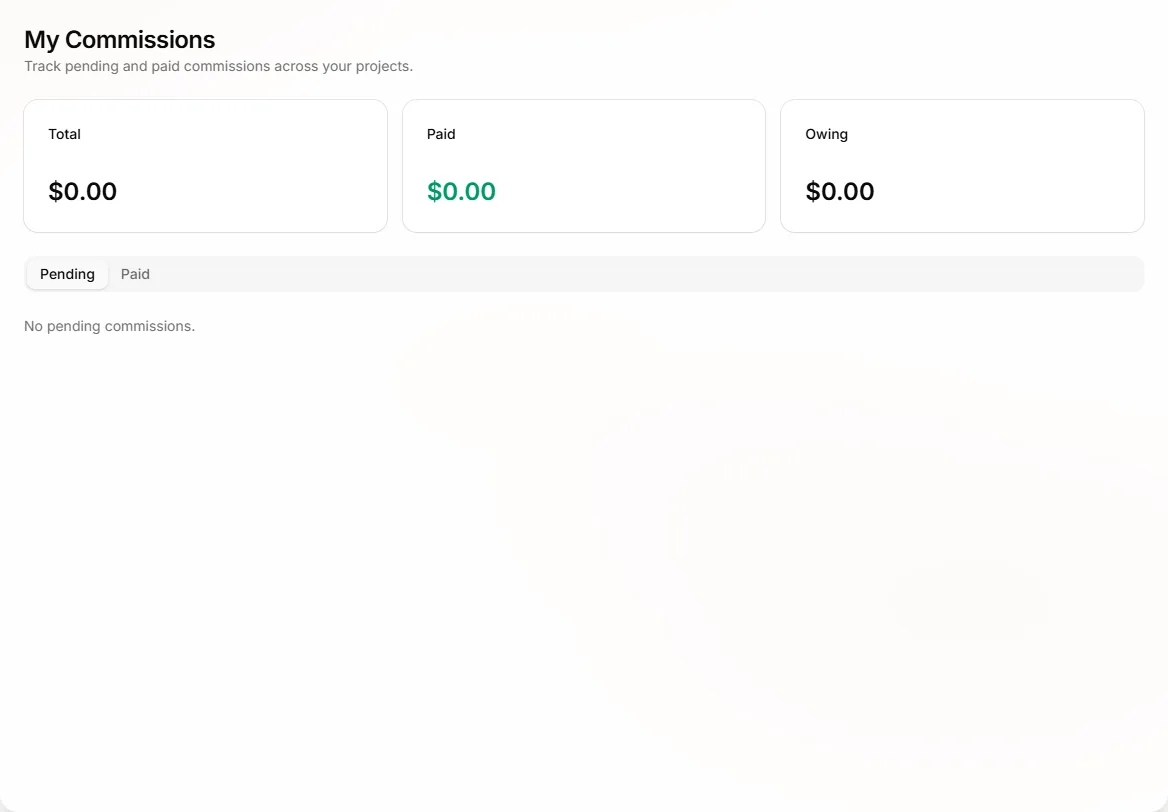 My Commissions page for a sales rep