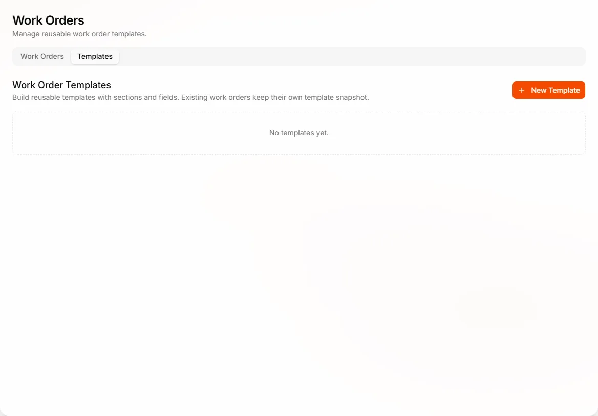 Work Orders page Templates tab