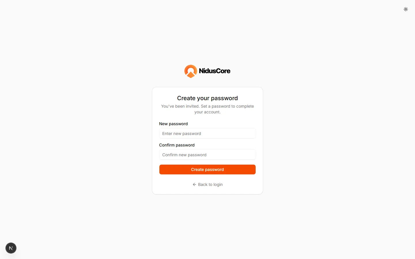 Set password form after client portal invitation