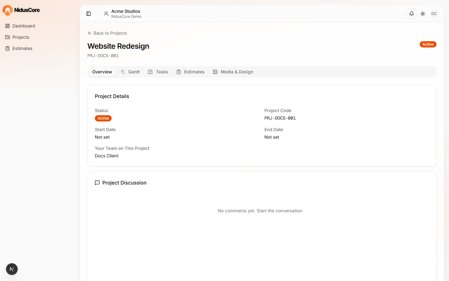 Client portal project overview tab